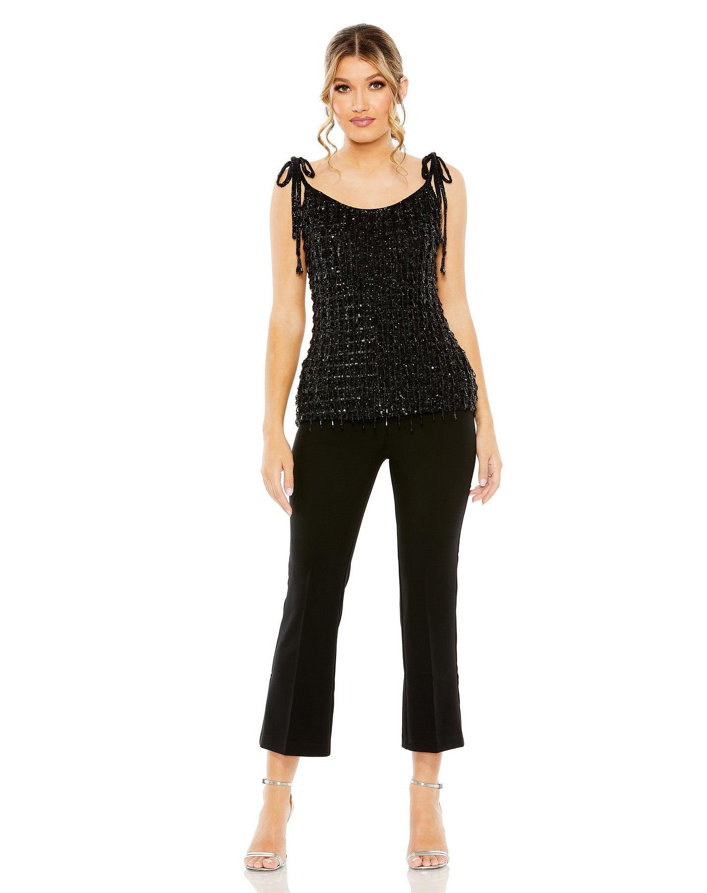 Top Formal Spaghetti Strap Beaded Top Black