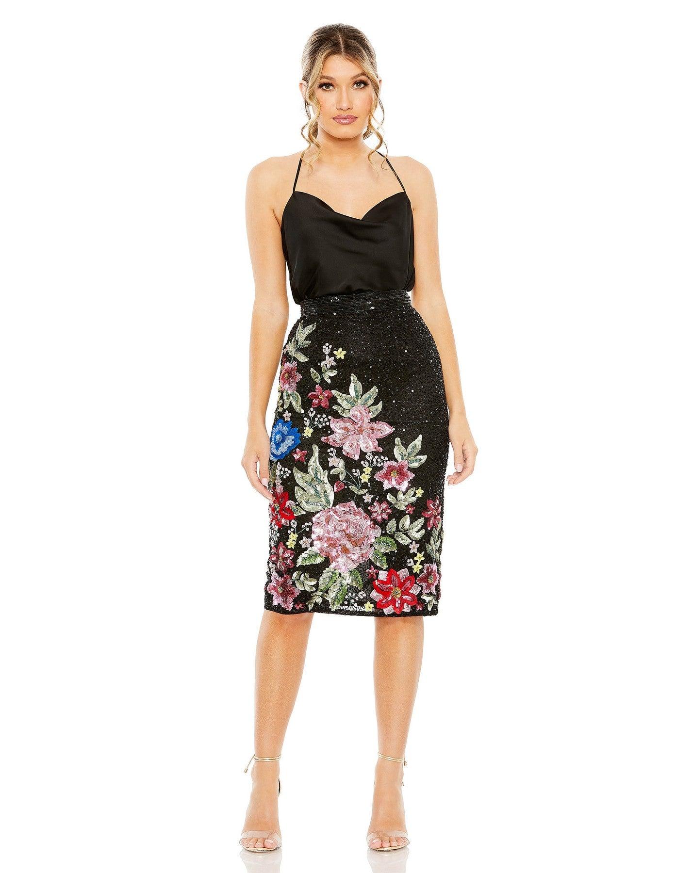 Skirt Formal Multi Color Floral Midi Skirt Only Black Multi