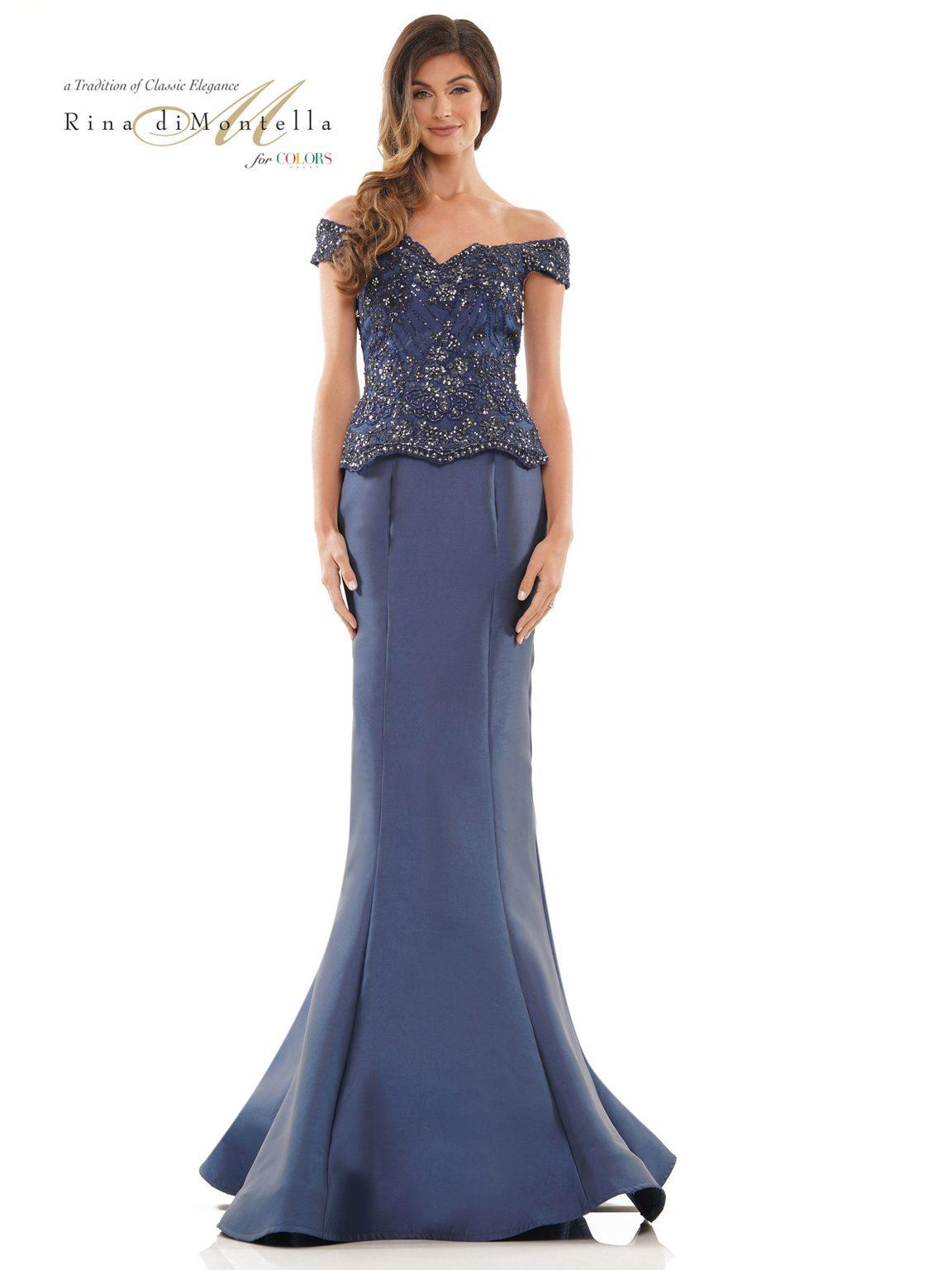 Formal Dresses Long Off Shoulder Fitted Formal Dress Navy