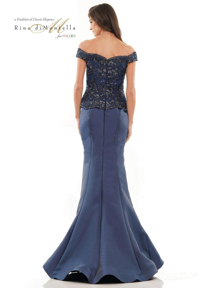 Formal Dresses Long Off Shoulder Fitted Formal Dress Navy