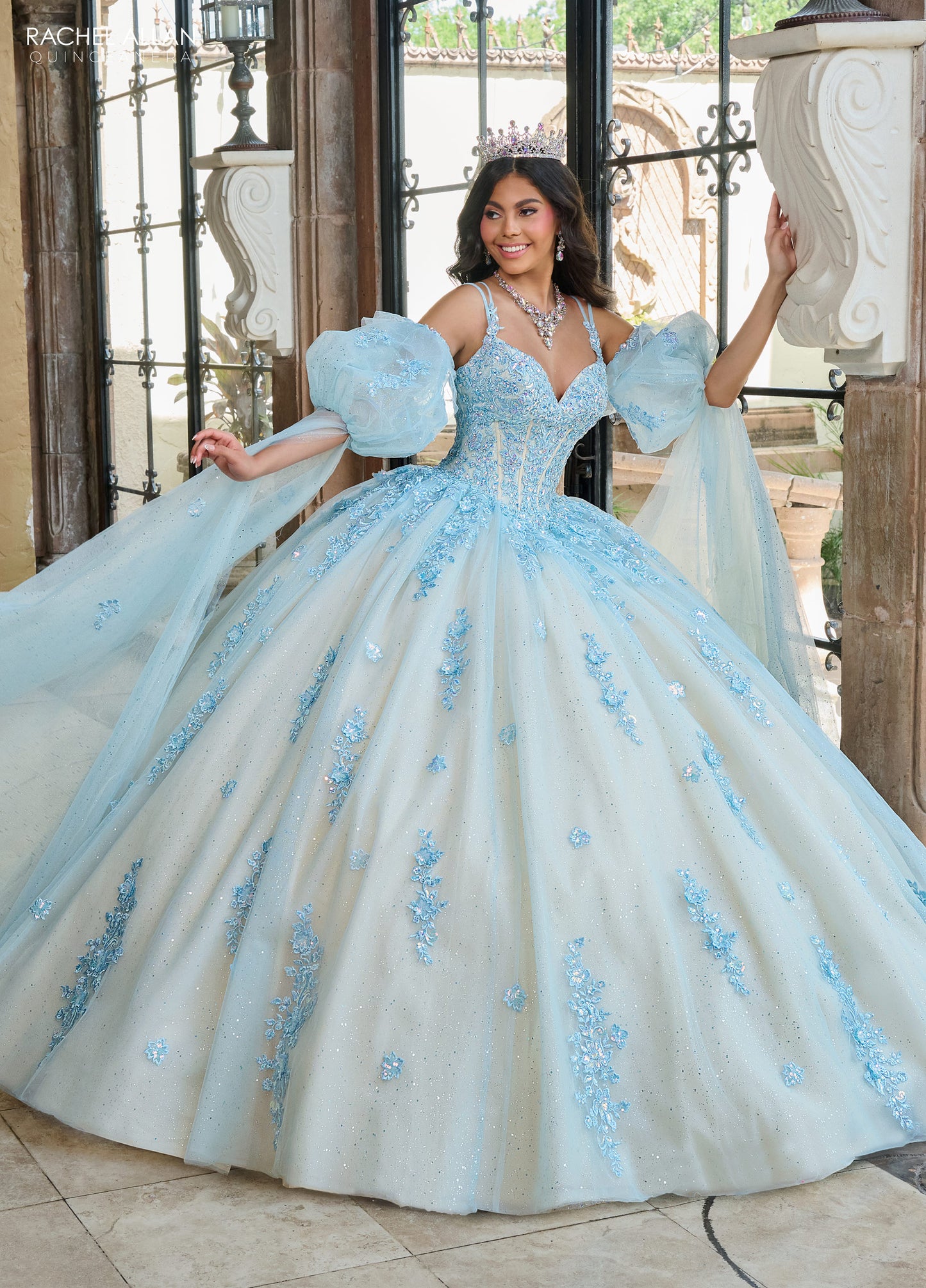 Quinceniera Dresses Quinceniera Long Glitter Ball Gown Light Blue Champagne