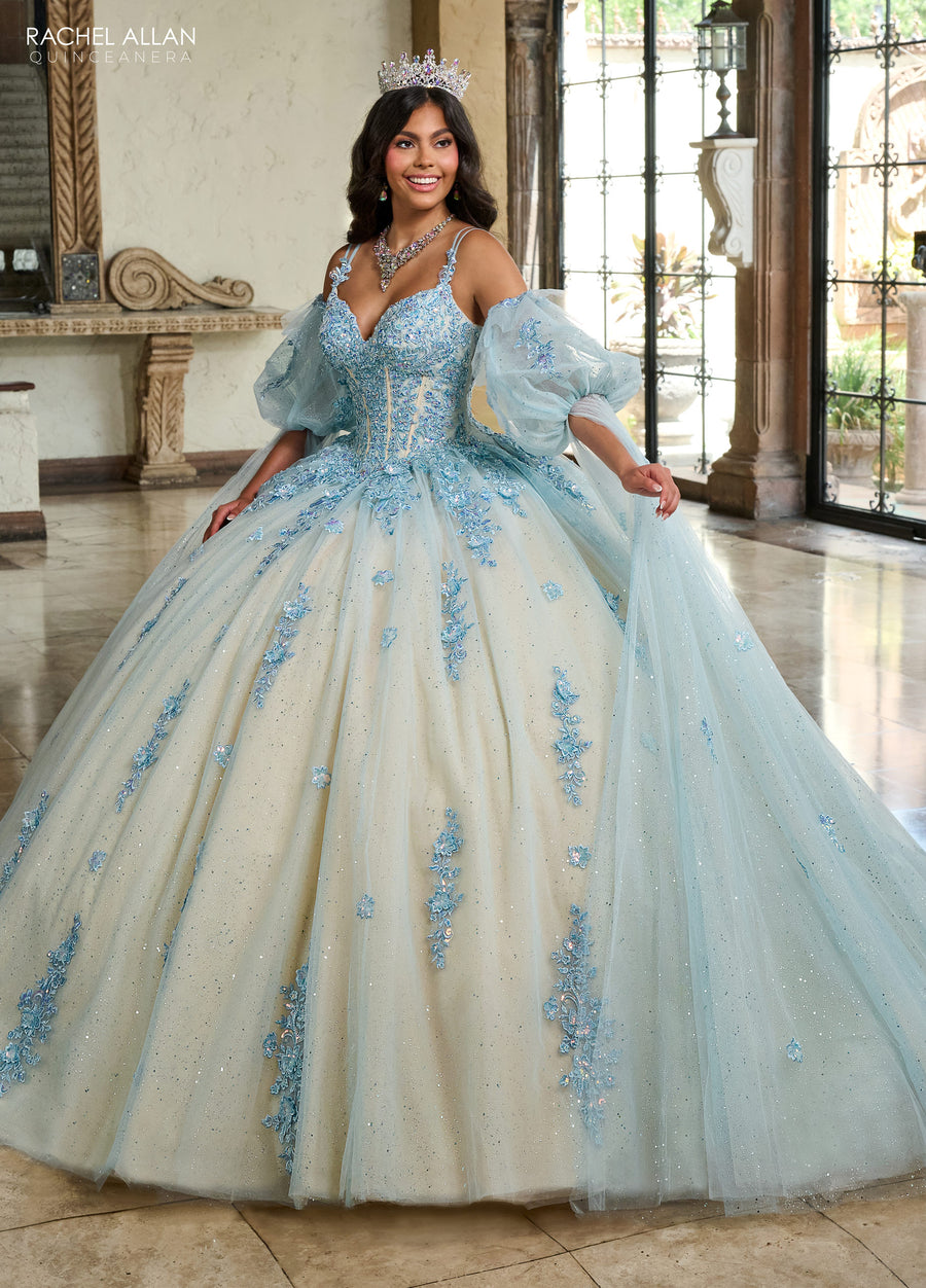 Quinceniera Dresses Quinceniera Long Glitter Ball Gown Light Blue Champagne