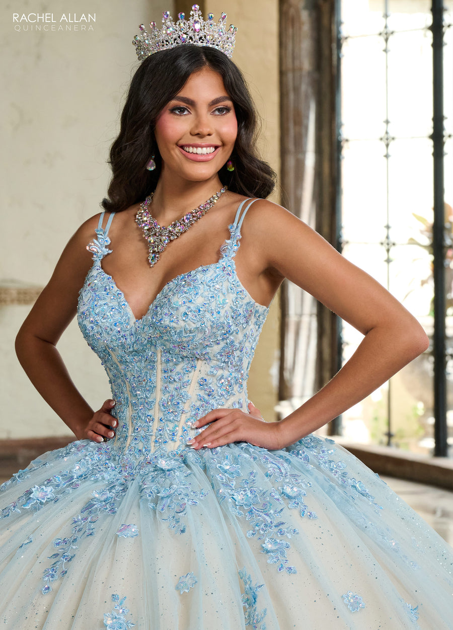 Quinceniera Dresses Quinceniera Long Glitter Ball Gown Light Blue Champagne