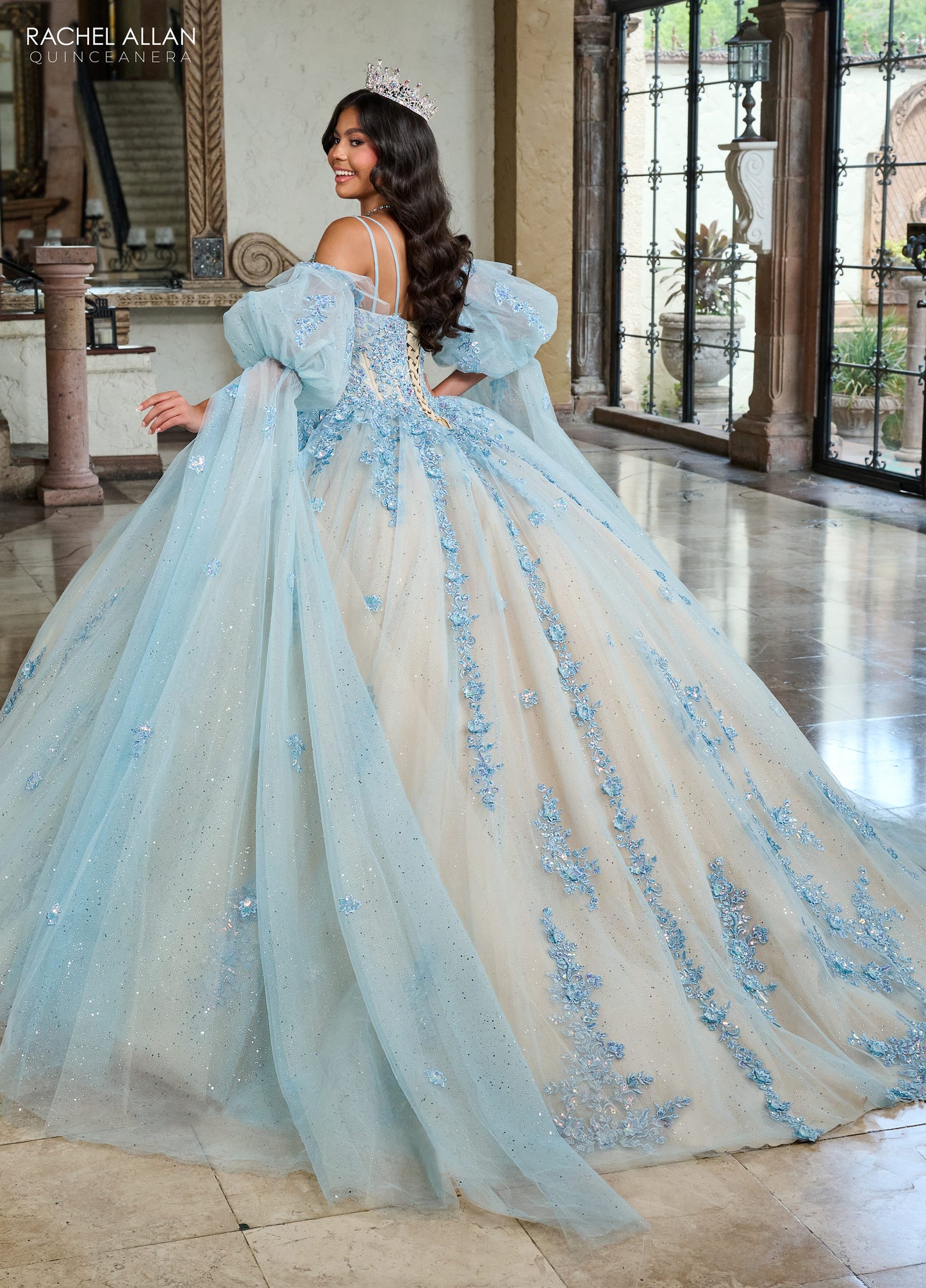 Quinceniera Dresses Quinceniera Long Glitter Ball Gown Light Blue Champagne