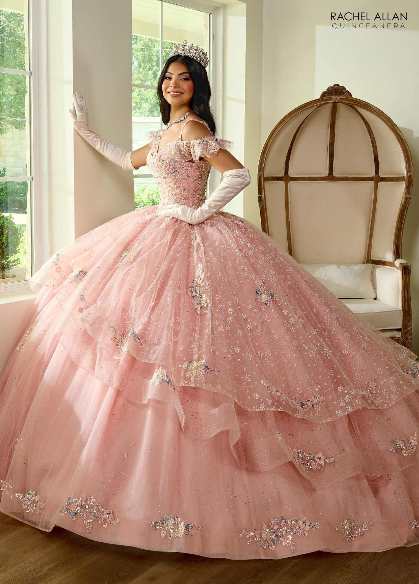 Quinceniera Dresses Quinceniera Ruffle Long Ball Gown Blush Iridescent