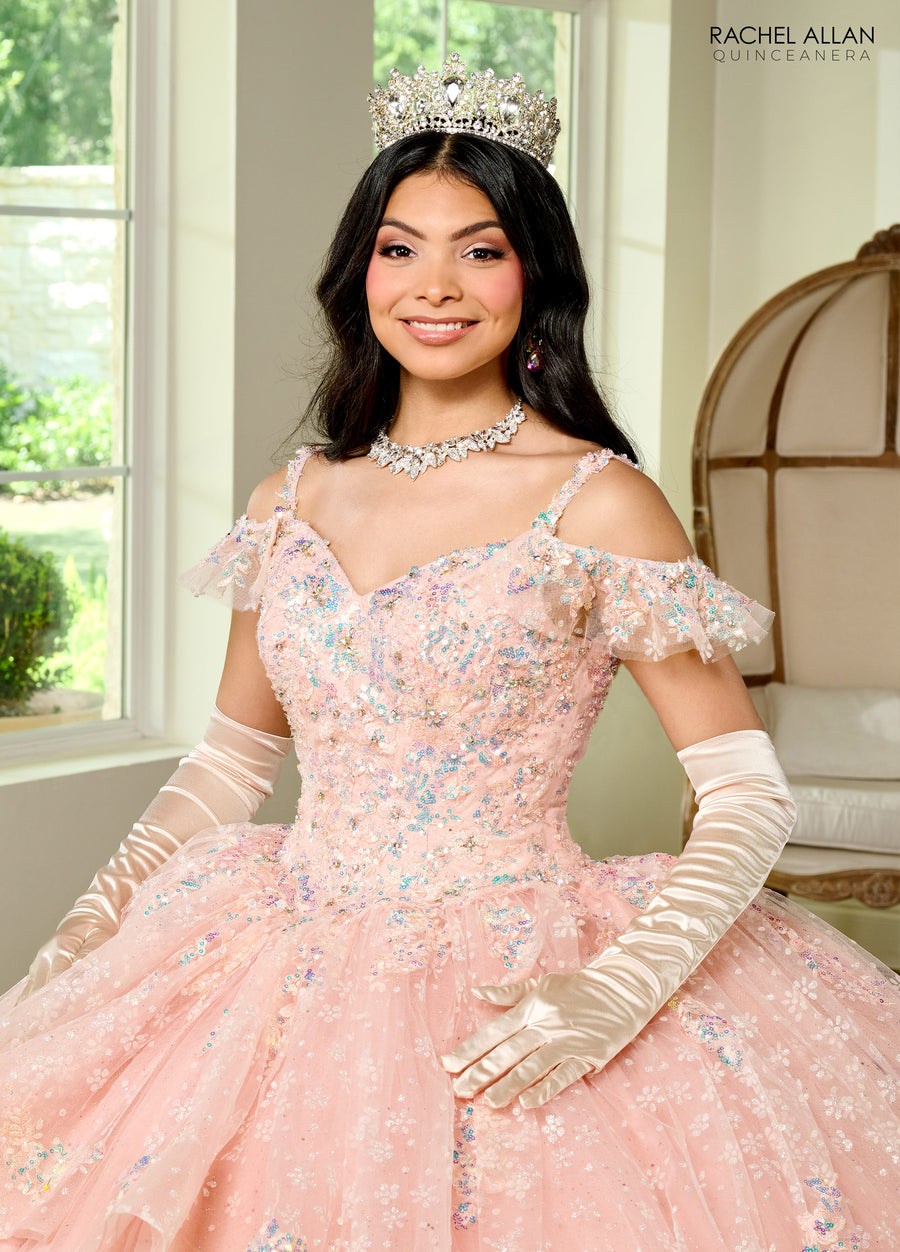 Quinceniera Dresses Quinceniera Ruffle Long Ball Gown Blush Iridescent