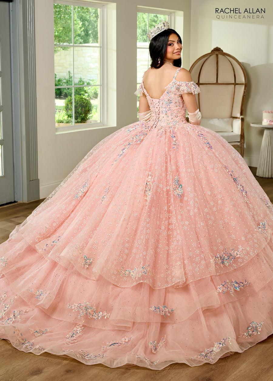 Quinceniera Dresses Quinceniera Ruffle Long Ball Gown Blush Iridescent