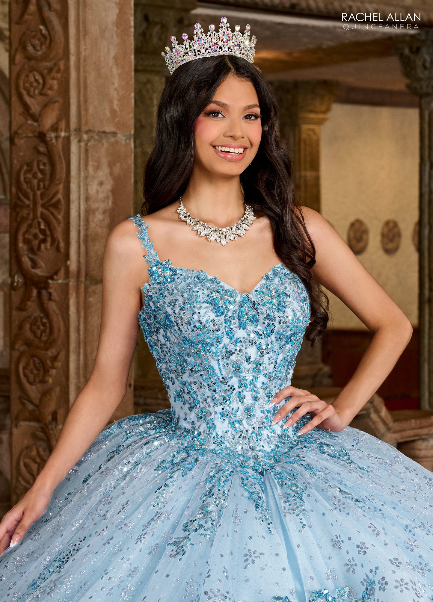 Quinceniera Dresses Quinceniera Ruffle Long Ball Gown Light Blue