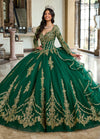 Quinceniera Dresses Quinceniera Detachable Long Sleeve Ruffle Long Ball Gown Emerald Gold