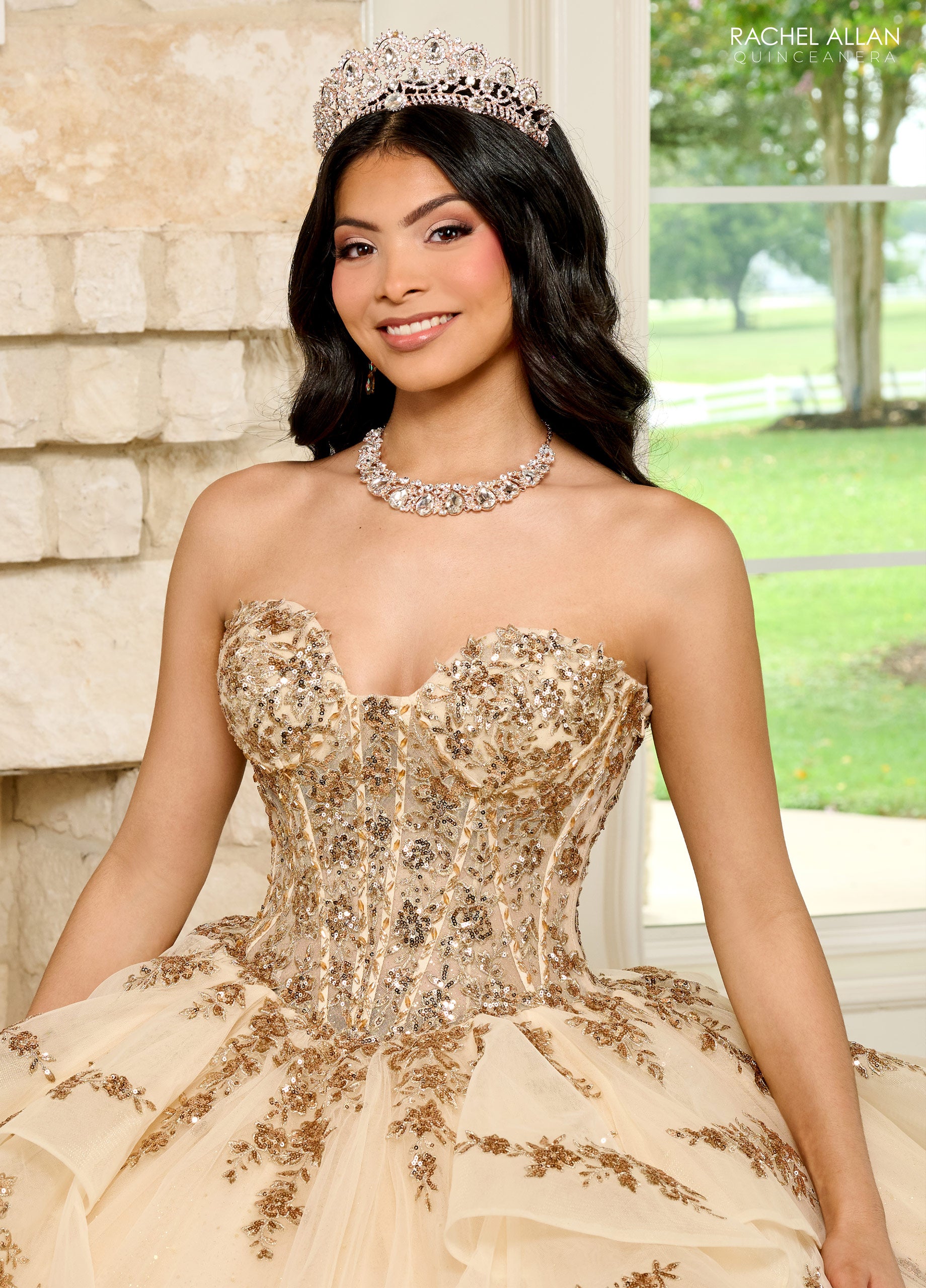 champagne rose gold quinceanera dress