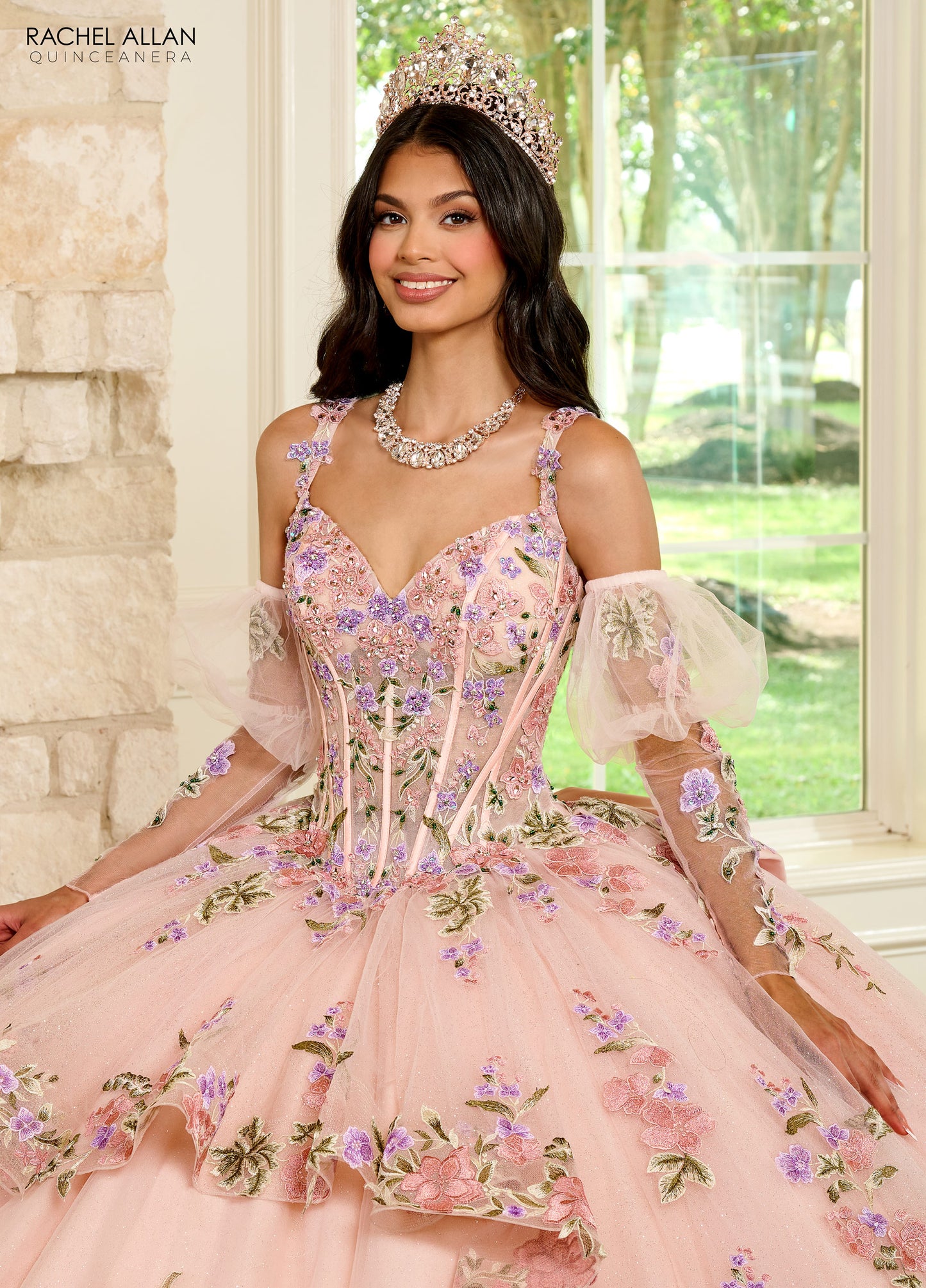 Quinceniera Dresses Quinceniera Detachable Sleeve Long Ball Gown Blush Multi