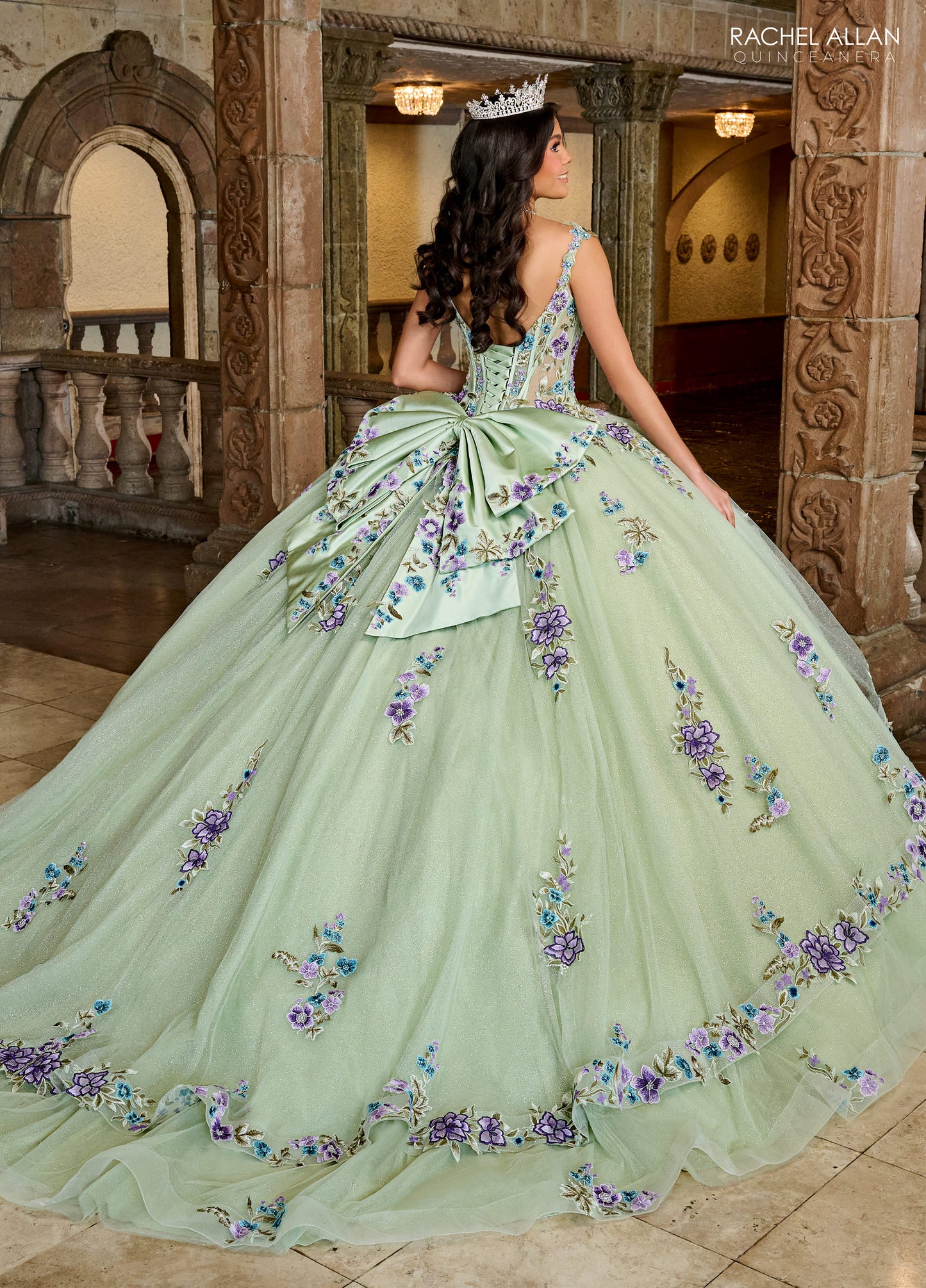 Quinceniera Dresses Quinceniera Detachable Sleeve Long Ball Gown Sage Multi