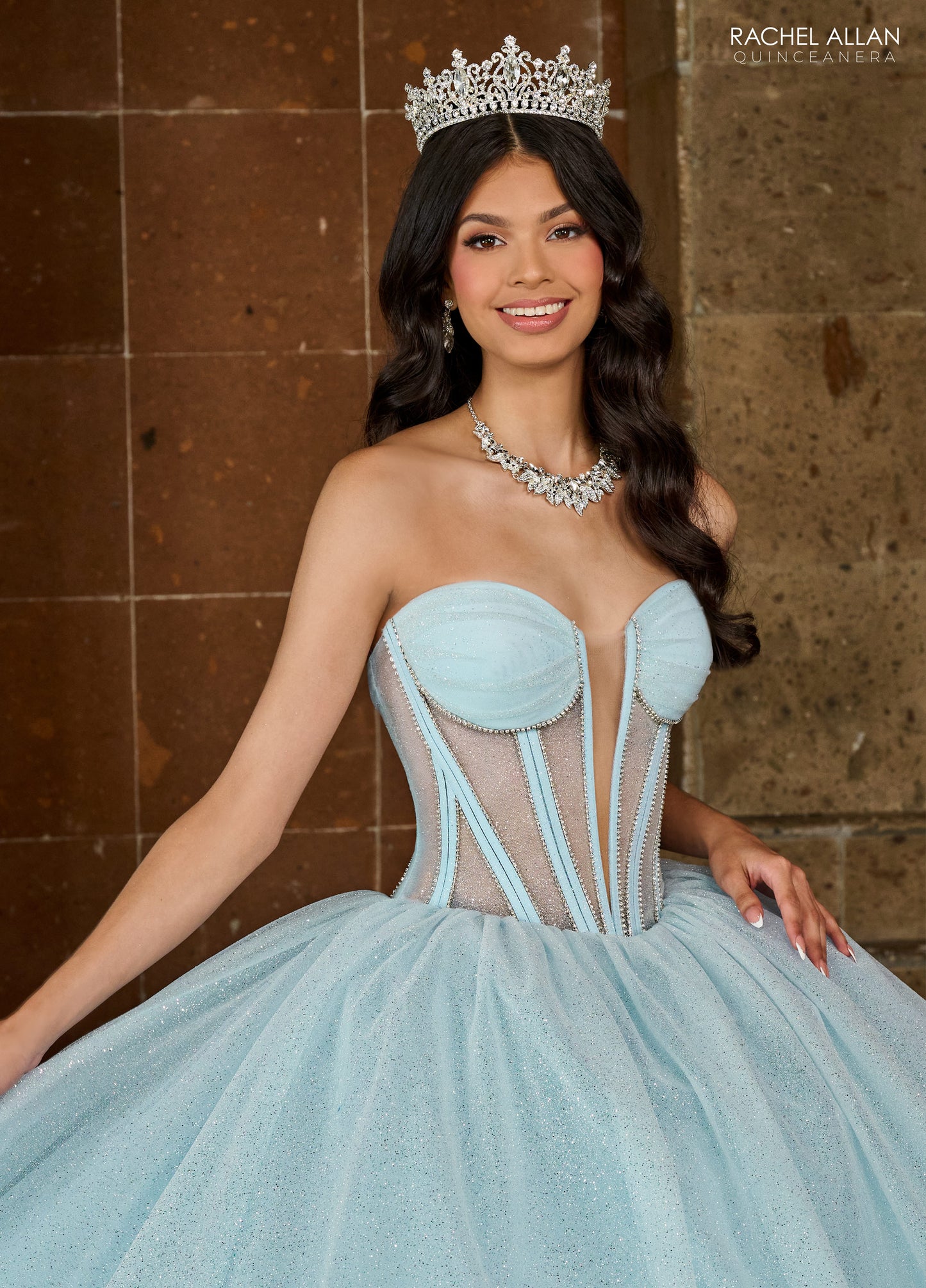 Quinceniera Dresses Quinceniera Glitter Long Ball Gown Light Blue