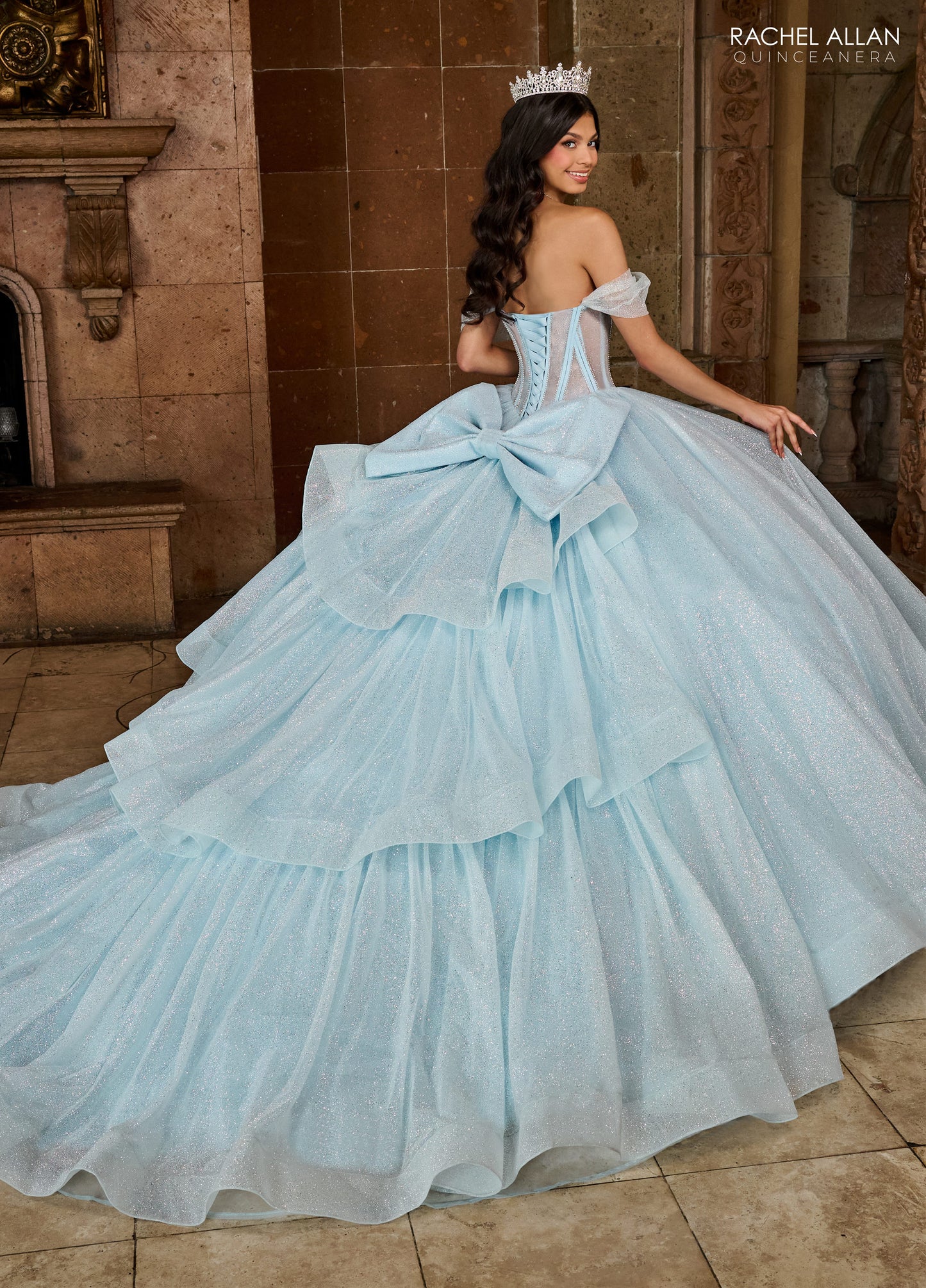 Quinceniera Dresses Quinceniera Glitter Long Ball Gown Light Blue