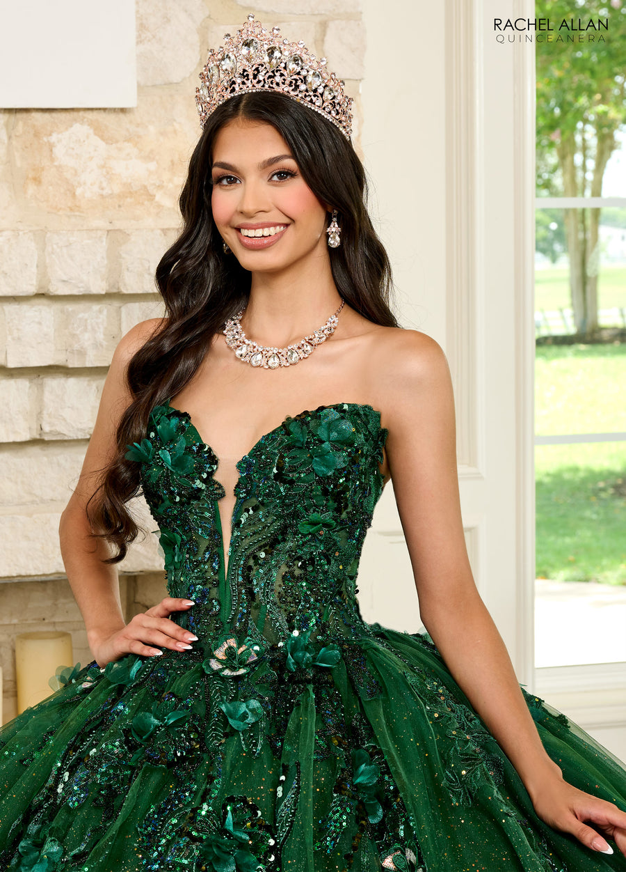 Quinceniera Dresses Long Quinceniera Detachable Sleeve Ball Gown Emerald