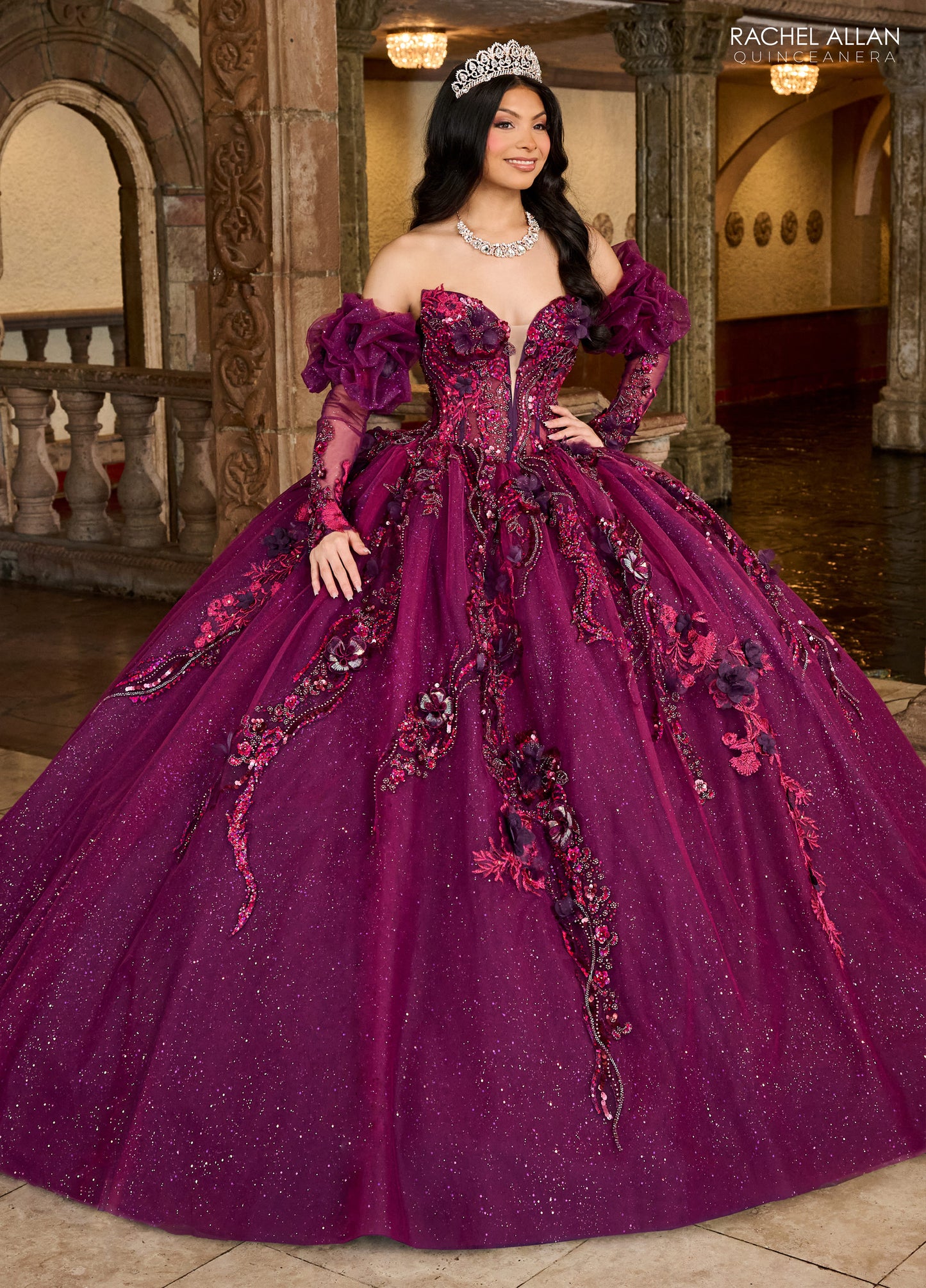 Quinceniera Dresses Long Quinceniera Detachable Sleeve Ball Gown Wine