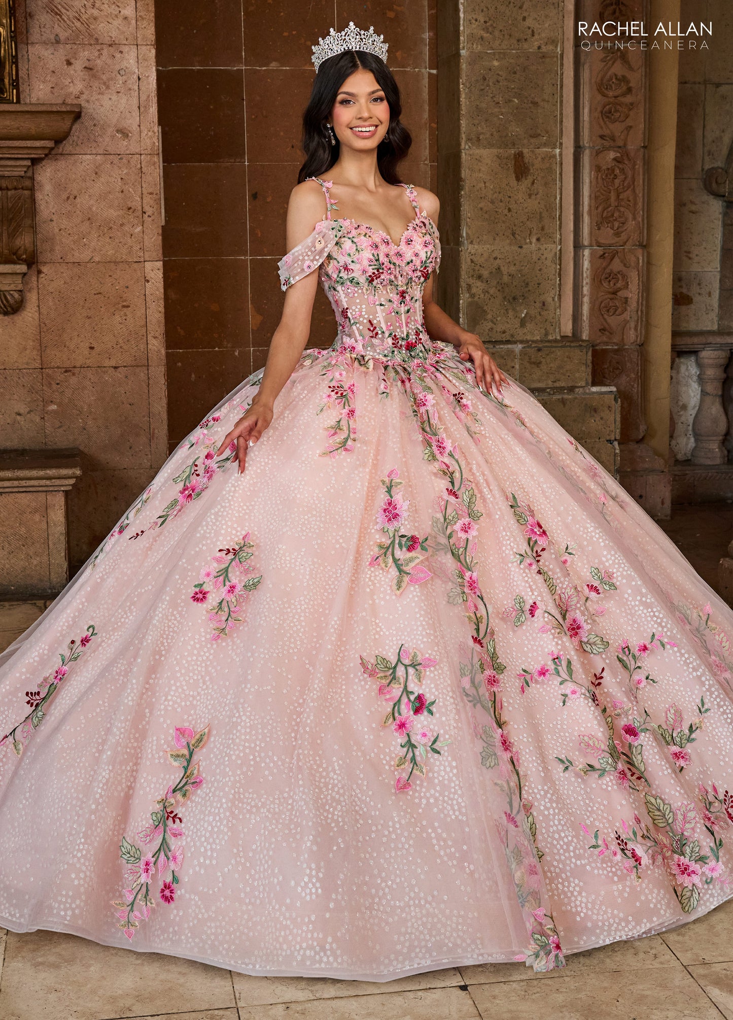 Quinceanera Dresses Long Quinceanera Detachable Cape Ball Gown Blush Multi