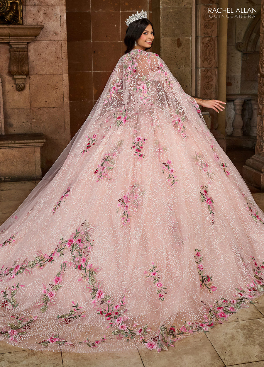 Quinceanera Dresses Long Quinceanera Detachable Cape Ball Gown Blush Multi