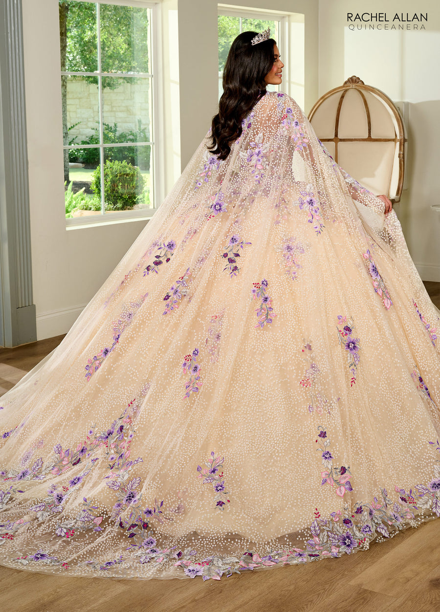 Quinceanera Dresses Long Quinceanera Detachable Cape Ball Gown Champagne Multi