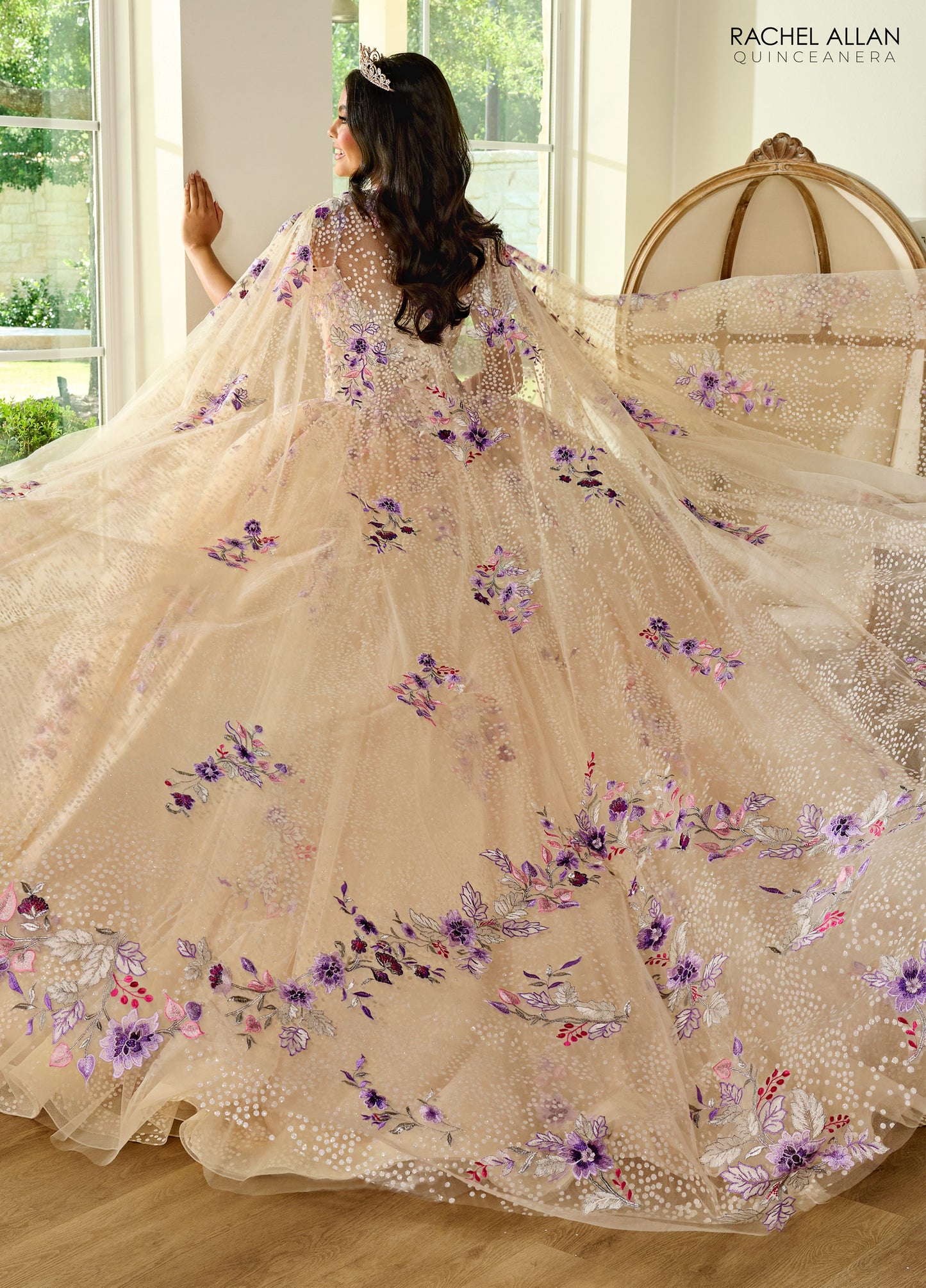 Quinceanera Dresses Long Quinceanera Detachable Cape Ball Gown Champagne Multi