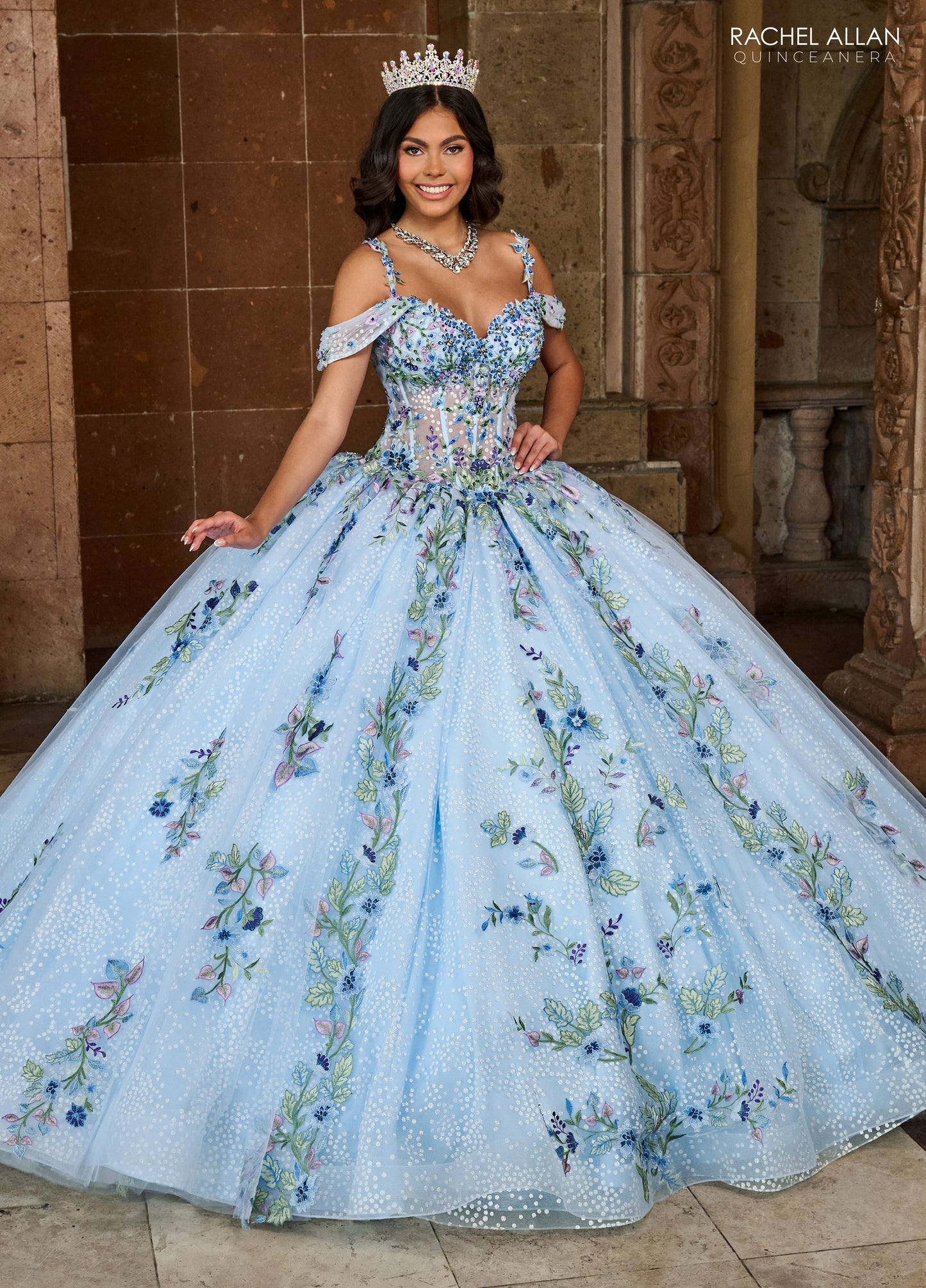 Quinceanera Dresses Long Quinceanera Detachable Cape Ball Gown Light Blue Multi