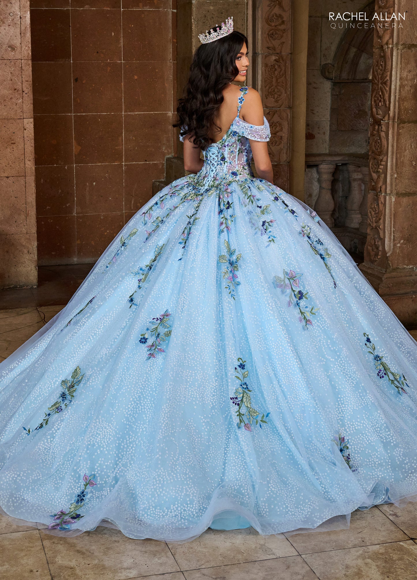 Quinceanera Dresses Long Quinceanera Detachable Cape Ball Gown Light Blue Multi