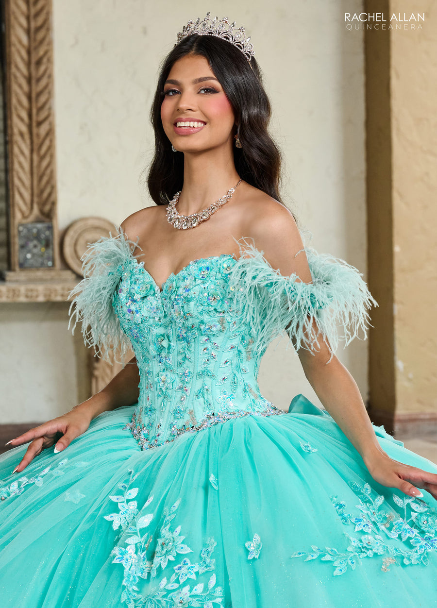 Quinceanera Dresses Long Quinceanera Feather Ball Gown Aqua