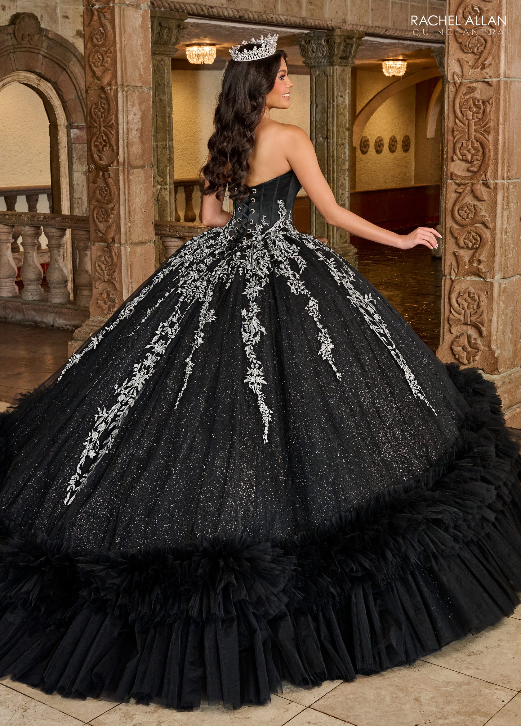 Black Rachel Allan Rq2189 Long Quinceanera Ruffle Ball Gown For $1598.0 