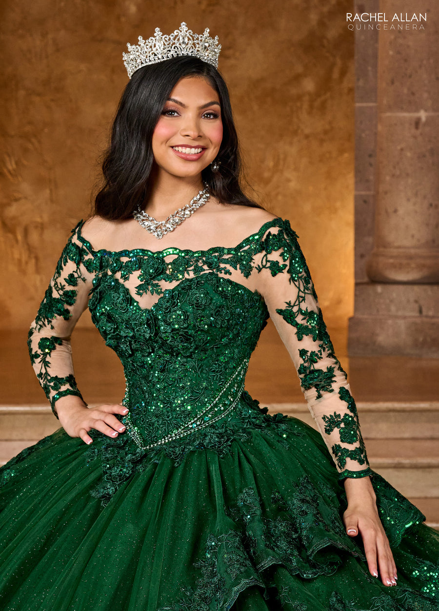 Quinceanera Dresses Ruffle Quinceanera Long Sleeve Ball Gown Emerald