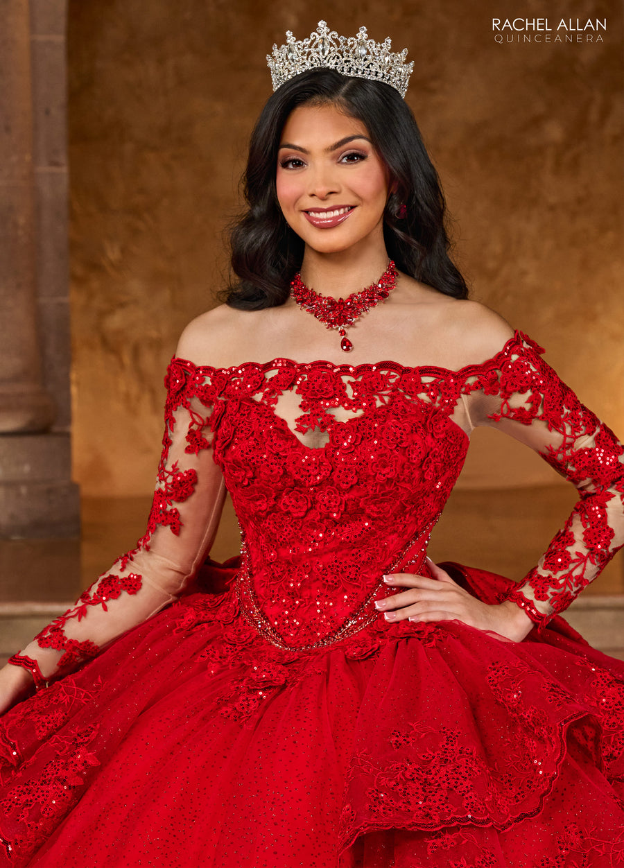 Quinceanera Dresses Ruffle Quinceanera Long Sleeve Ball Gown Red