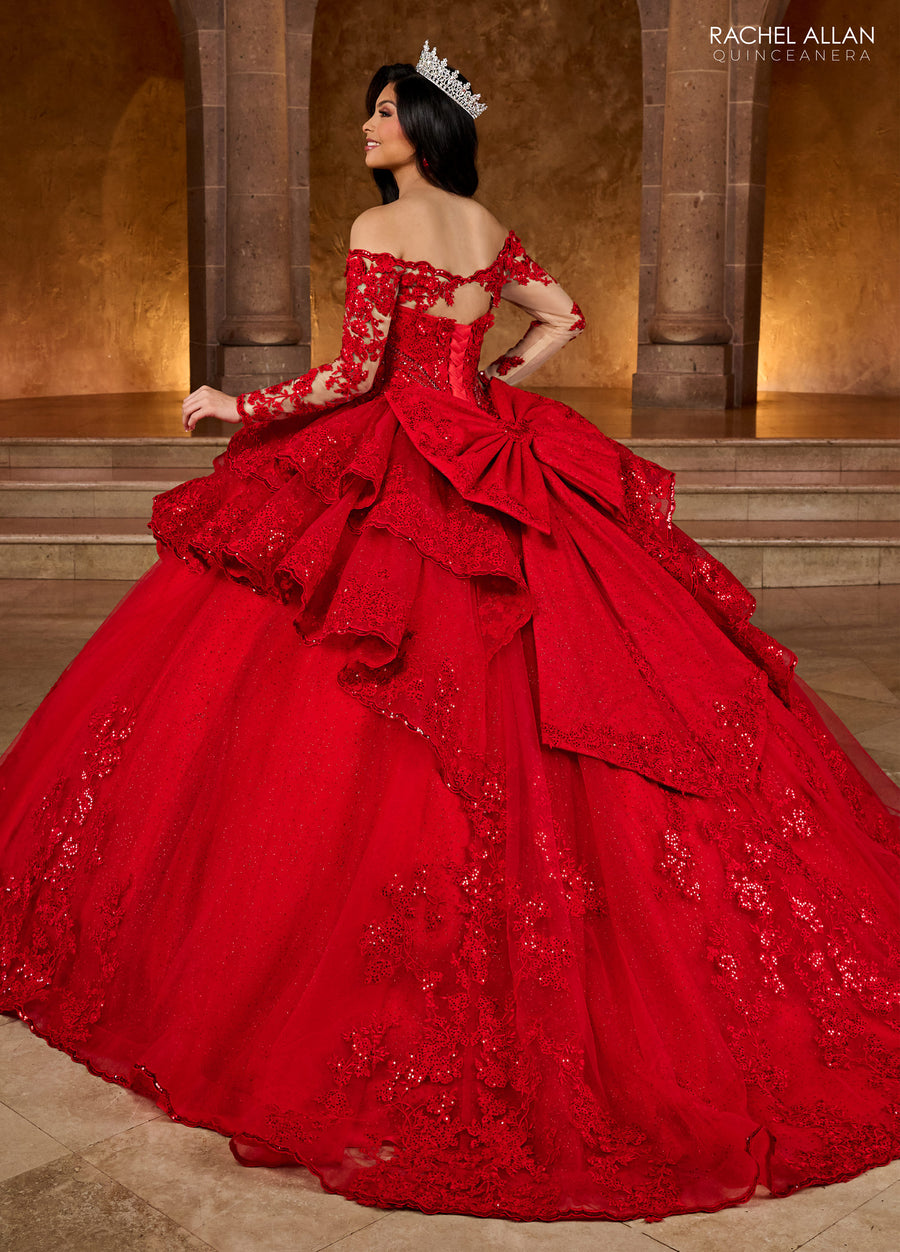 Quinceanera Dresses Ruffle Quinceanera Long Sleeve Ball Gown Red