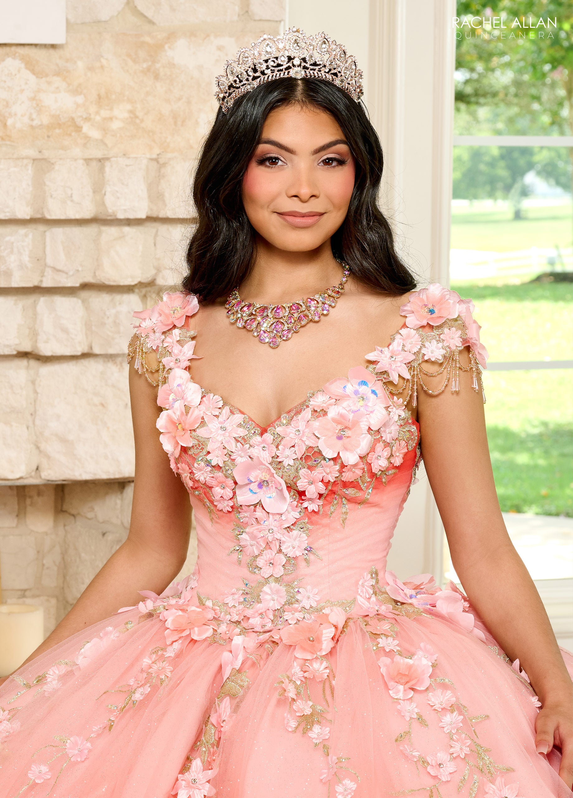 Coral and gold hot sale quinceanera dresses