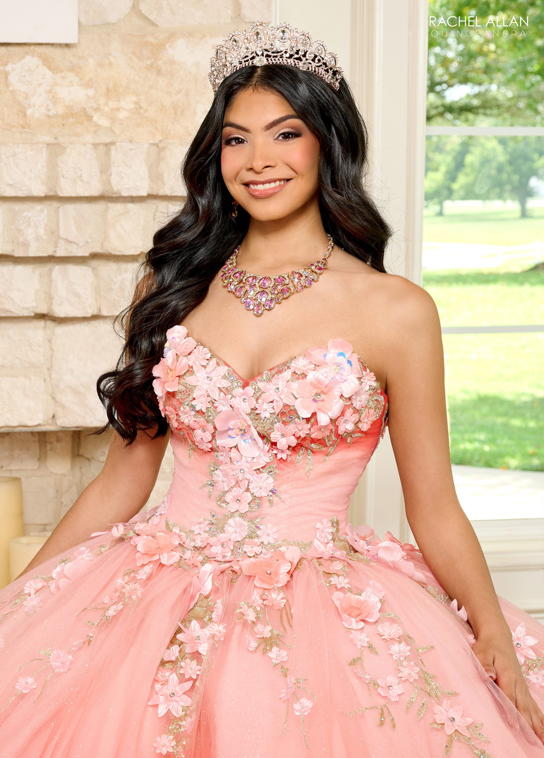 Coral and gold sales quinceanera dresses