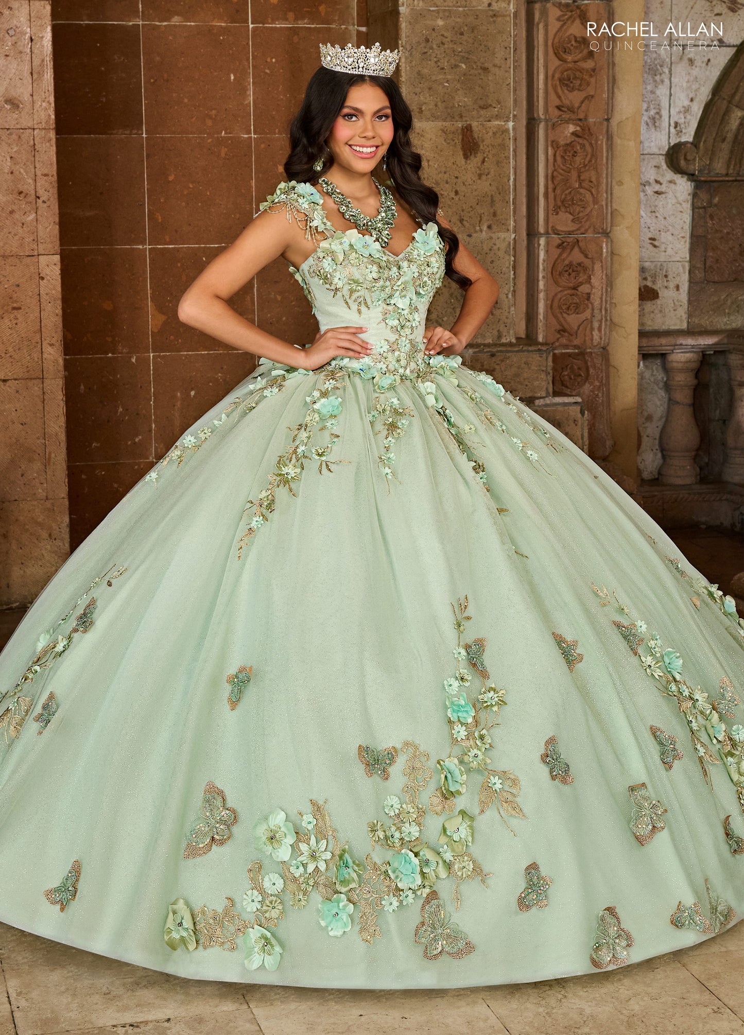 Quinceanera Dresses Ombre Quinceanera Floral Applique Ball Gown Sage Ombre