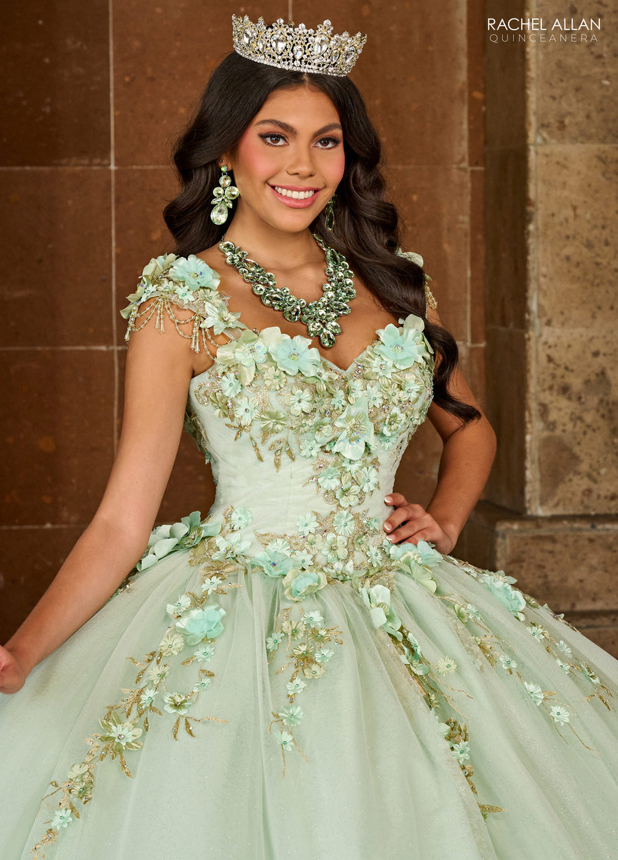 Quinceanera Dresses Ombre Quinceanera Floral Applique Ball Gown Sage Ombre