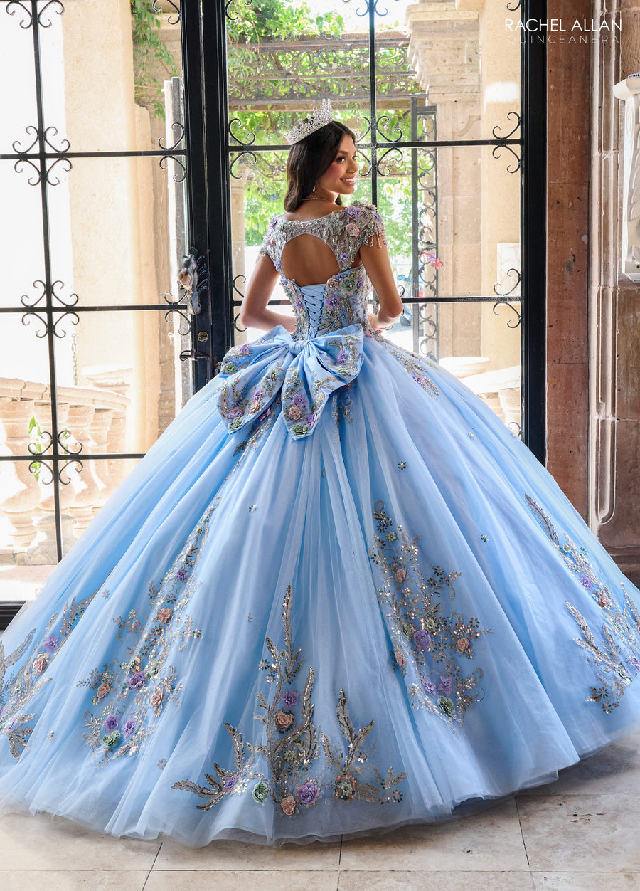 Quinceanera Dresses Long Quinceanera 3d Flower Ball Gown Light Blue Silver Multi