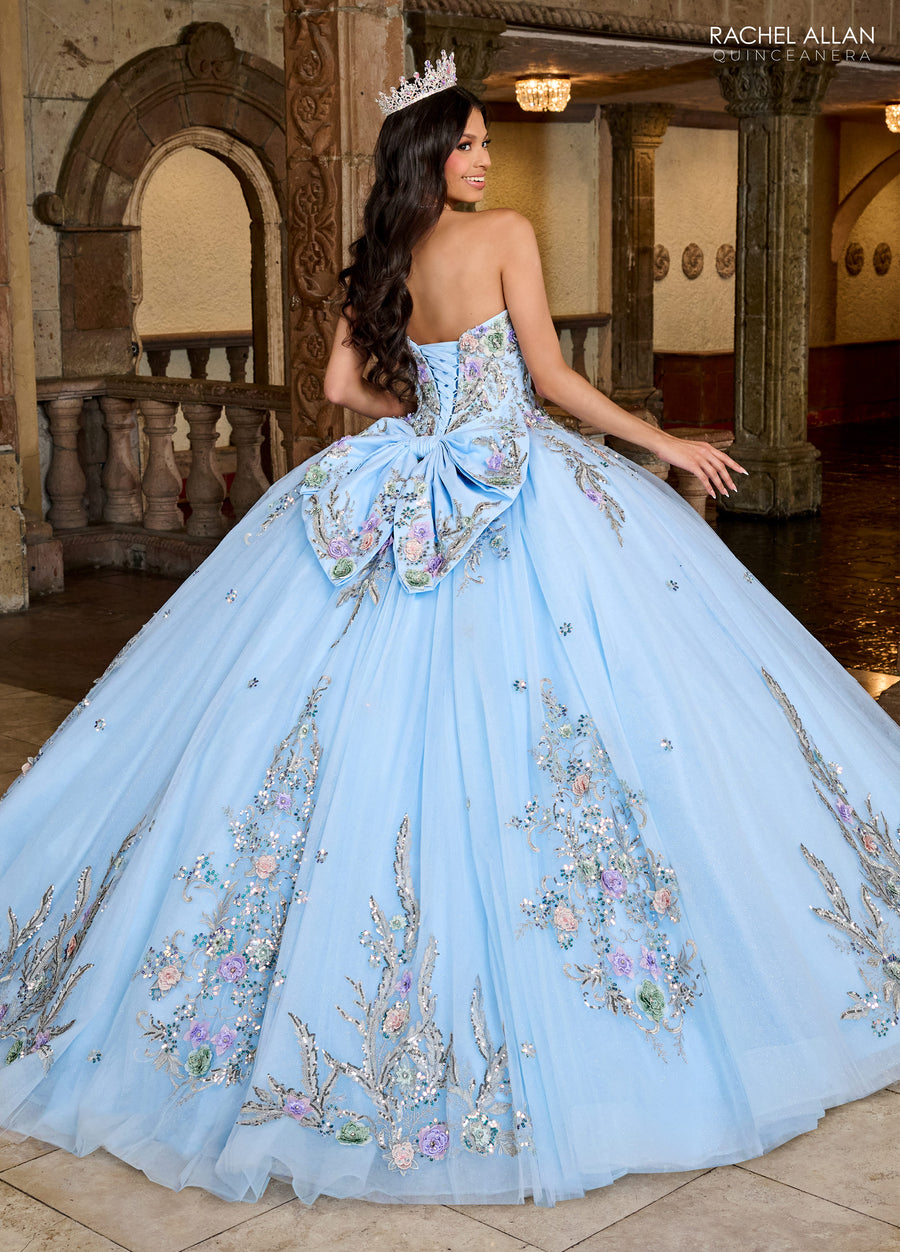 Quinceanera Dresses Long Quinceanera 3d Flower Ball Gown Light Blue Silver Multi