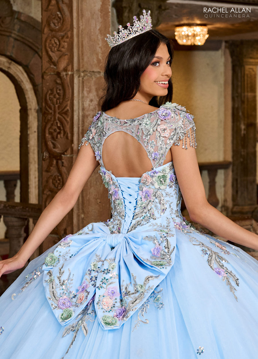 Quinceanera Dresses Long Quinceanera 3d Flower Ball Gown Light Blue Silver Multi