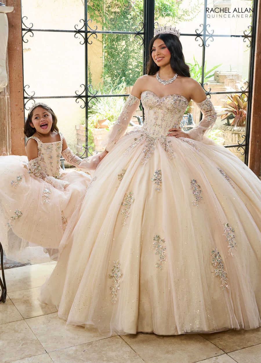 Flower Girl Dresses Glitter Flower Girl Dress with Detachable Sleeves Blush Champagne