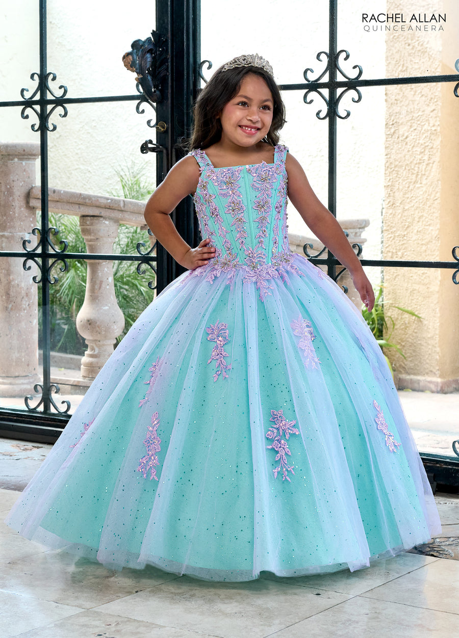 Flower Girl Dresses Glitter Flower Girl Dress with Detachable Sleeves Lilac Aqua