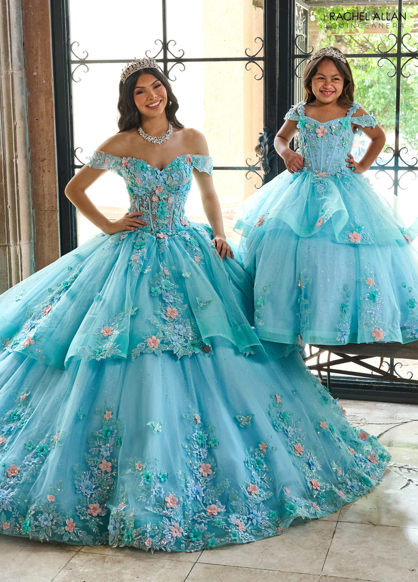 Flower Girl Dresses Long Ruffle Flower Girl Dress Aqua Light Blue Multi