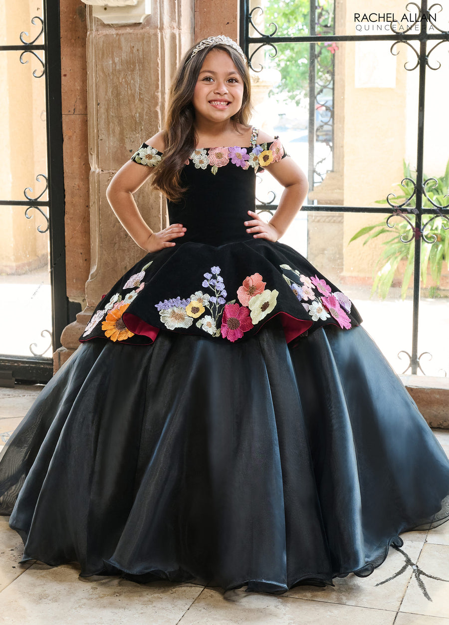 Flower Girl Dresses Floral Applique Flower Girl Dress Black Multi