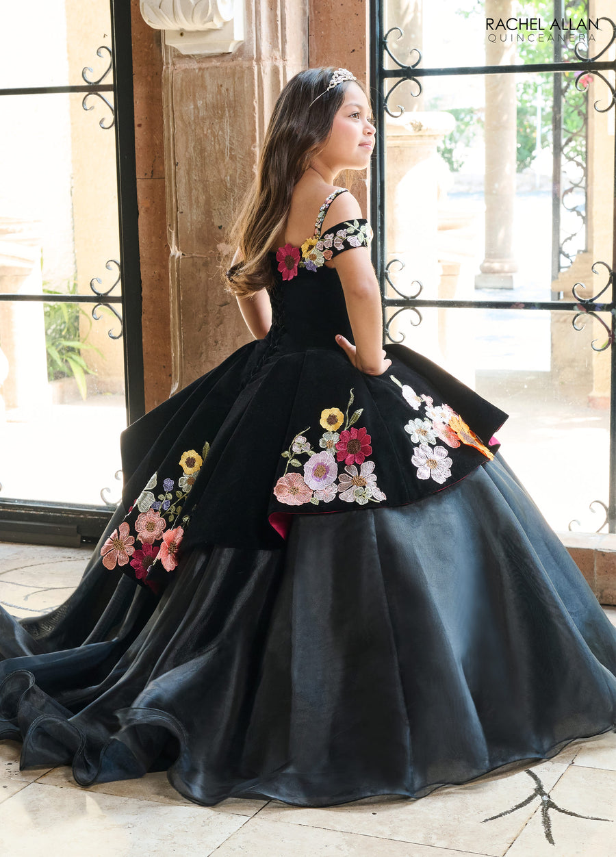 Flower Girl Dresses Floral Applique Flower Girl Dress Black Multi