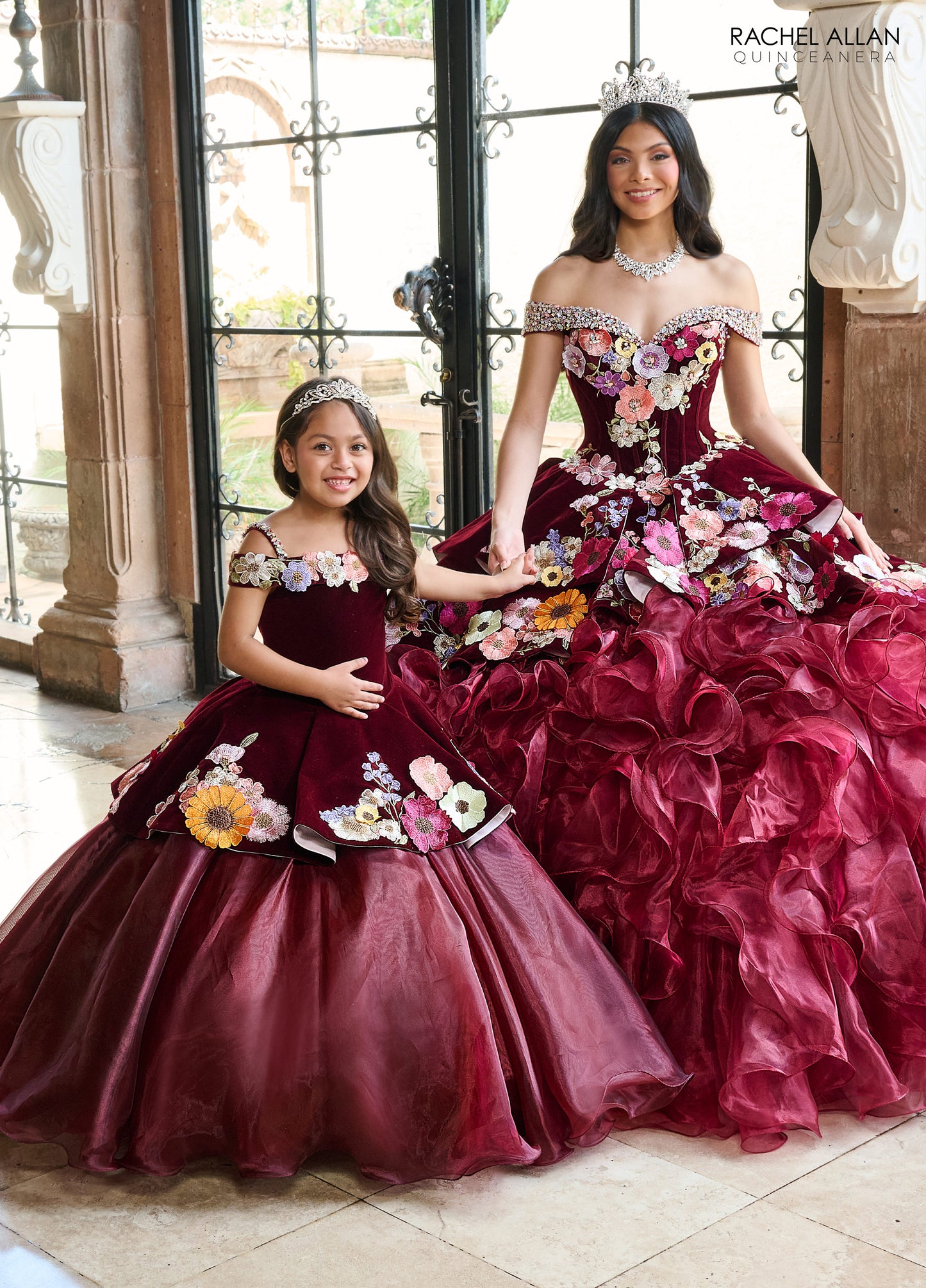 Flower Girl Dresses Floral Applique Flower Girl Dress Burgundy Multi