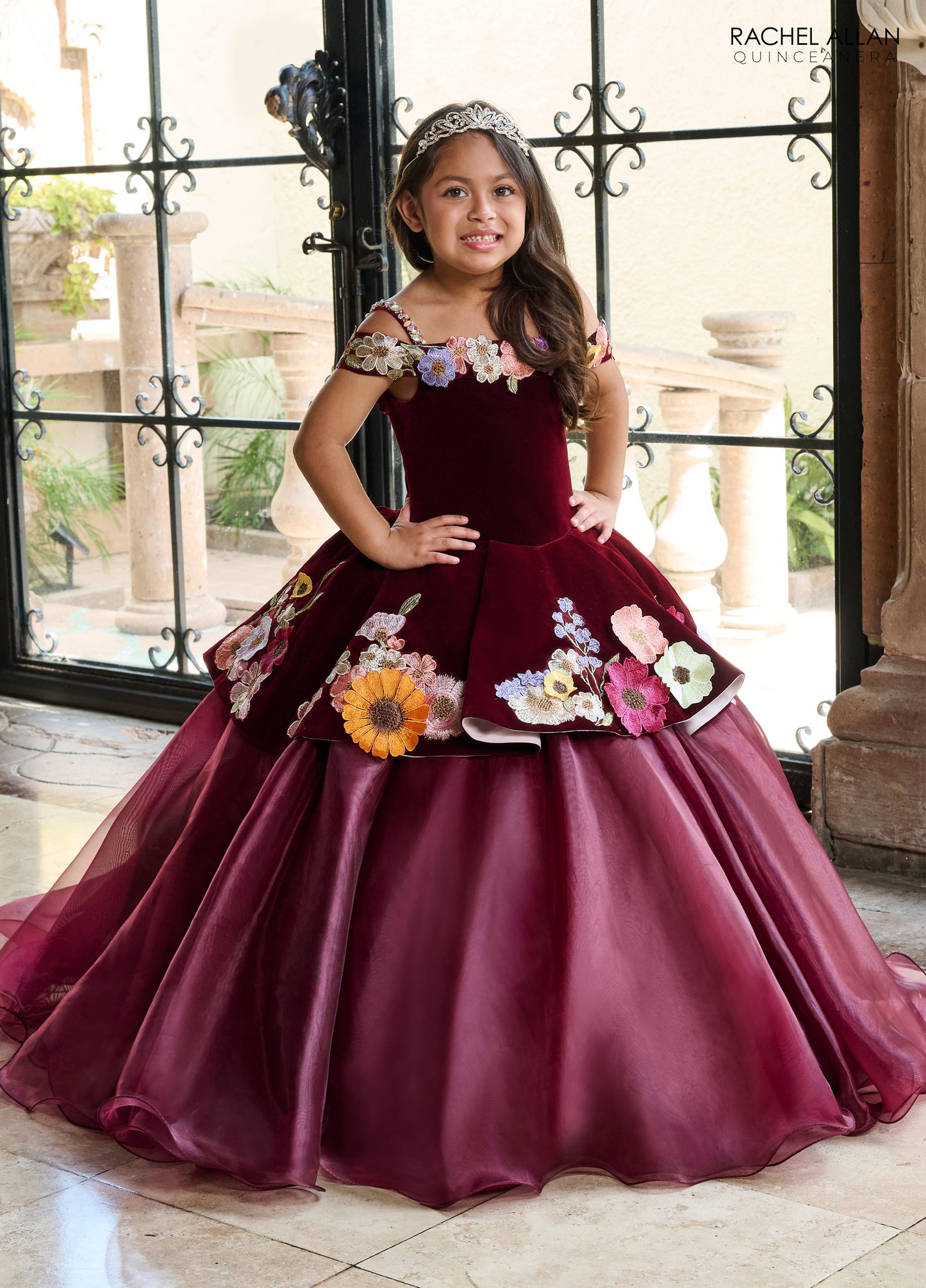 Flower Girl Dresses Floral Applique Flower Girl Dress Burgundy Multi