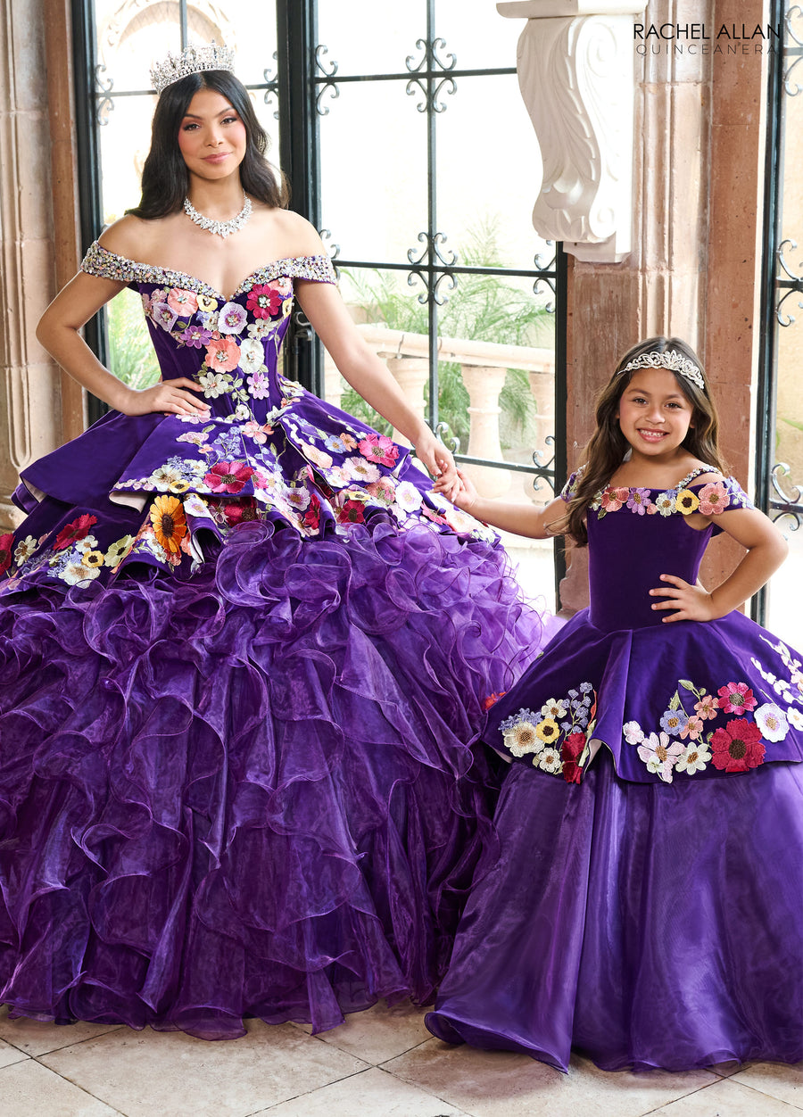 Flower Girl Dresses Floral Applique Flower Girl Dress Purple Multi