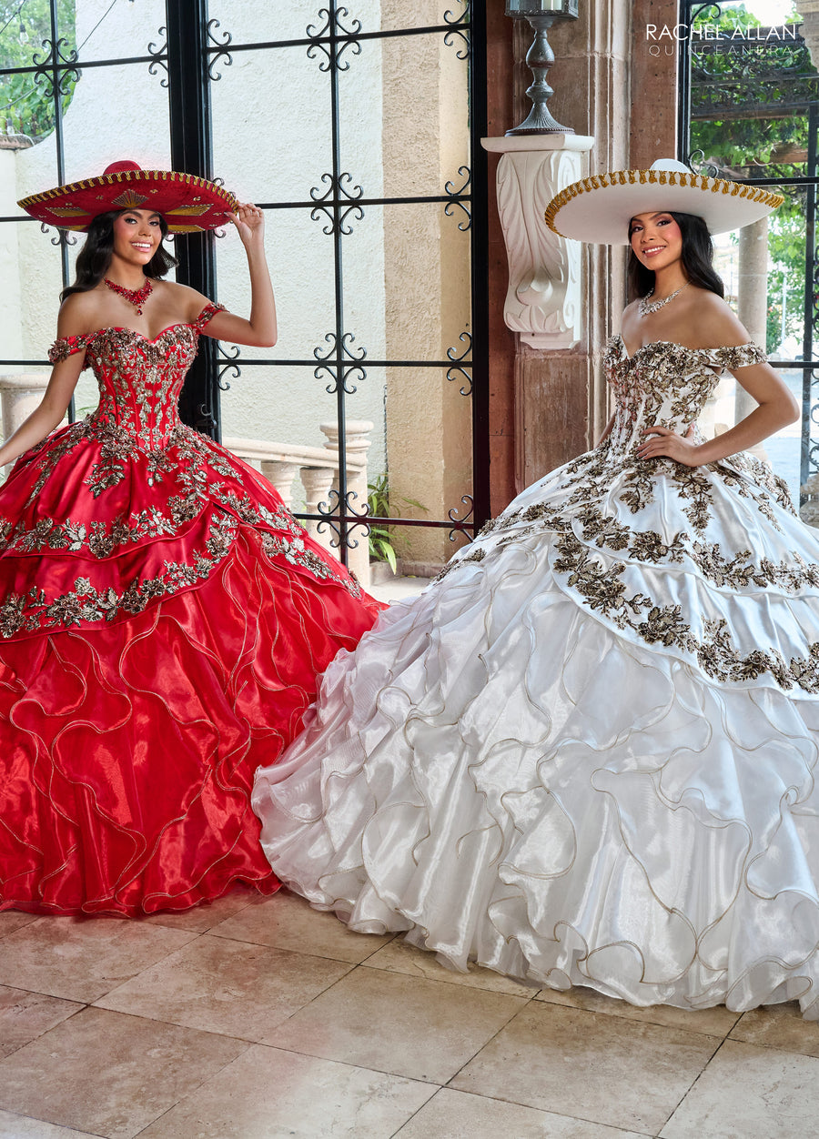 Quinceanera Dresses Long Quinceanera Ruffle Ball Gown Red Gold White Gold