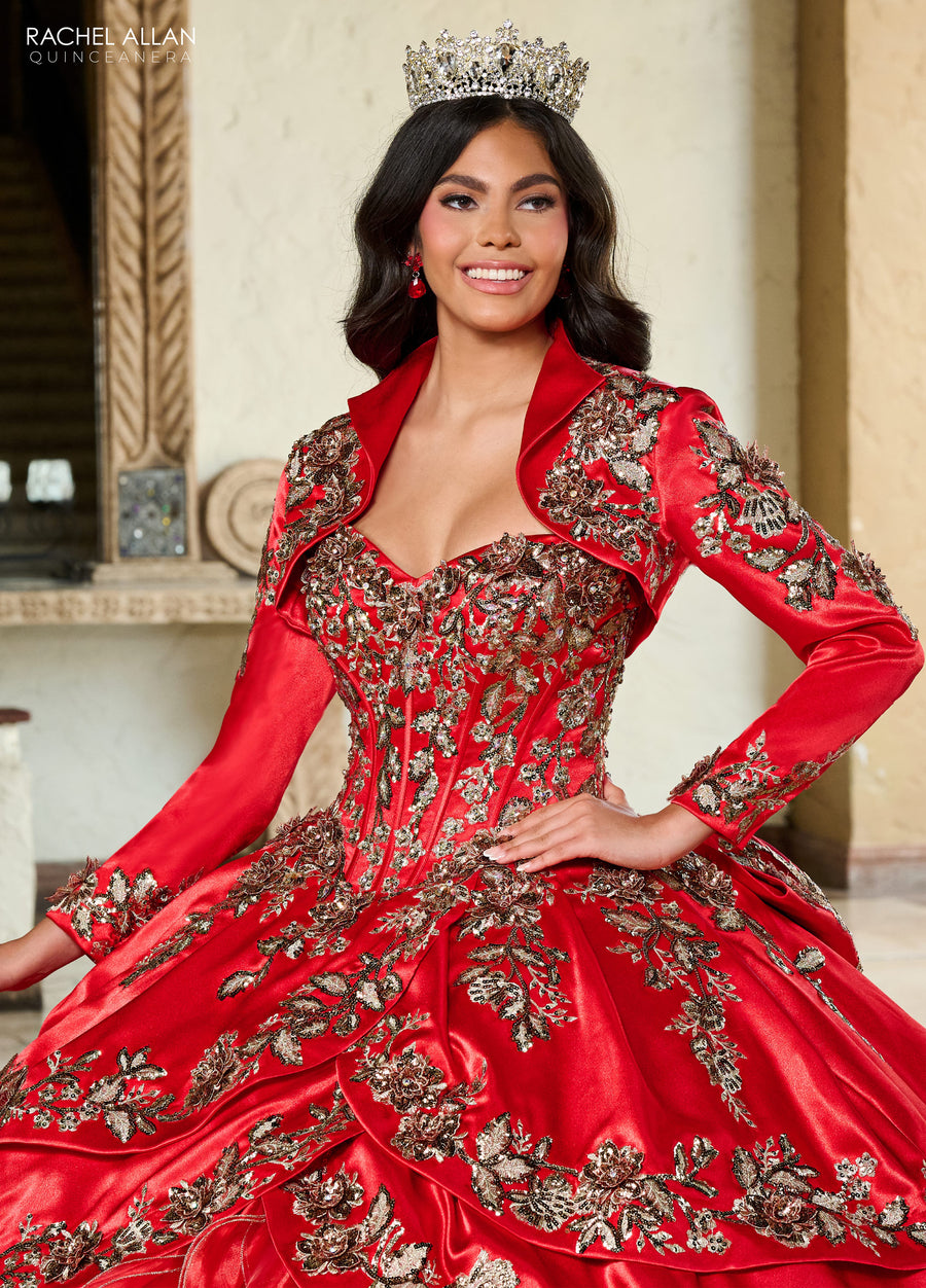 Quinceanera Dresses Long Quinceanera Ruffle Ball Gown Red Gold