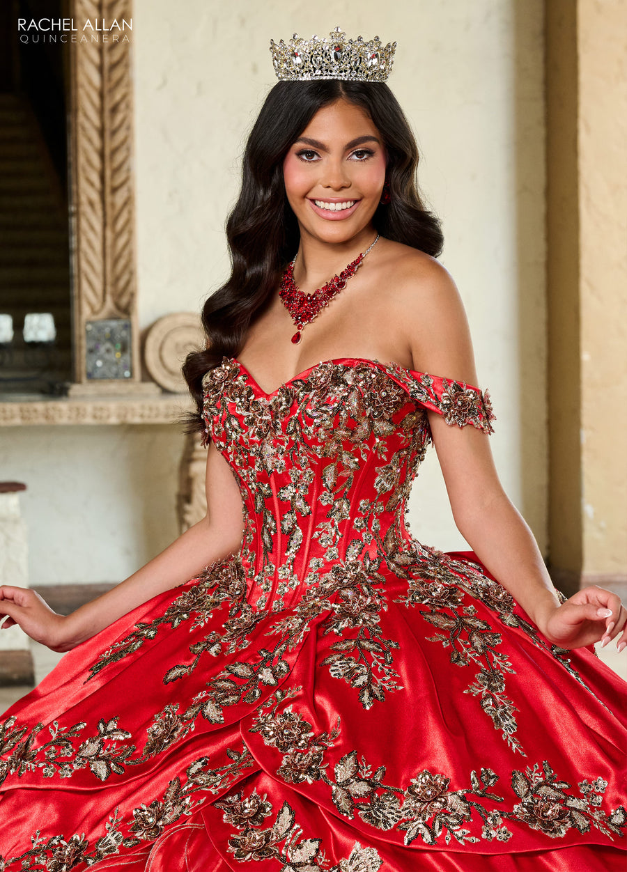 Quinceanera Dresses Long Quinceanera Ruffle Ball Gown Red Gold