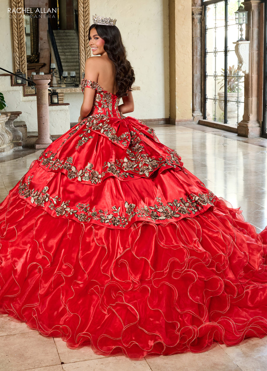 Quinceanera Dresses Long Quinceanera Ruffle Ball Gown Red Gold